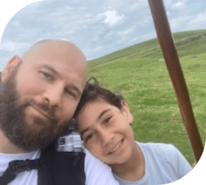Seth Allard and his son on the Camino de Santiago